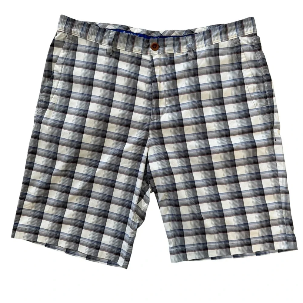 Tommy Bahama 35x10 Gray Plaid Relaxed Fit Stretch Men's Performance Golf Shorts